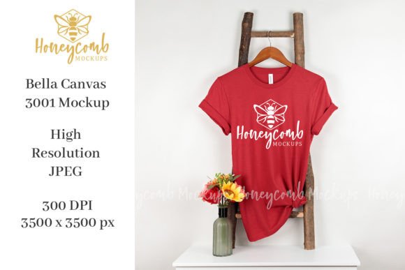 BC3001 Canvas Red T-Shirt Mockup for Graphics