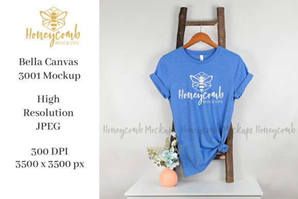 BC3001 Heather Columbia Blue Mockup for Graphics & T-Shirts