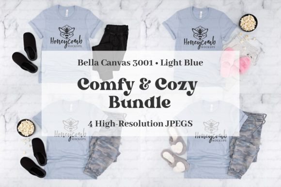 BC3001 Light Blue Mockup Bundle: T-Shirts & Graphics