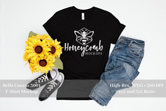 Bella Canvas 3001 Black Mockup for T-Shirts Graphics