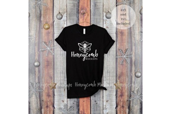 Christmas Black Bella Canvas 3001 Mockup for Graphics and T-Shirts
