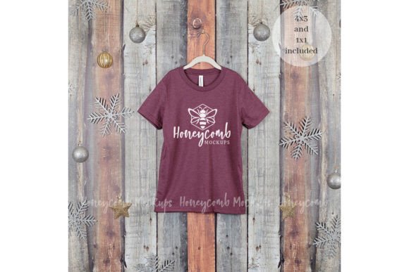 Christmas Heather Maroon 3001Y Mockup for T-Shirts & Graphics
