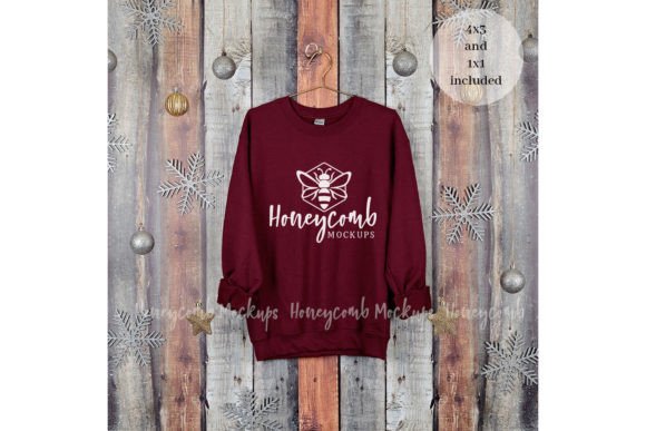 Christmas Maroon Gildan 18000 Mockup for Graphics and Hoodies Sweatshirts