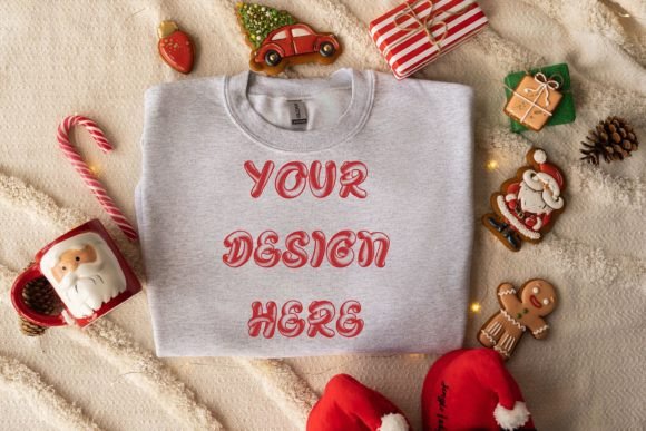 Gildan 18000 Ash Sweatshirt Mockup Graphics