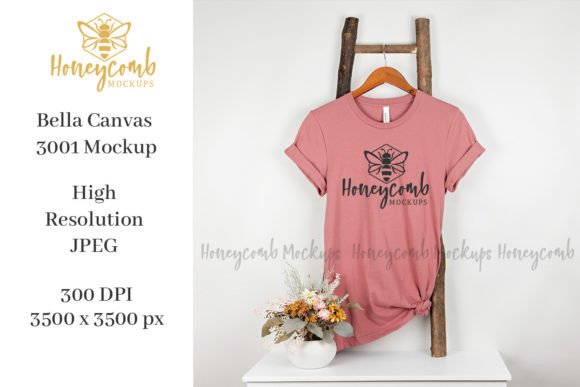 Hanging Bella Canvas 3001 Mauve Mockup for T-Shirts and Graphics
