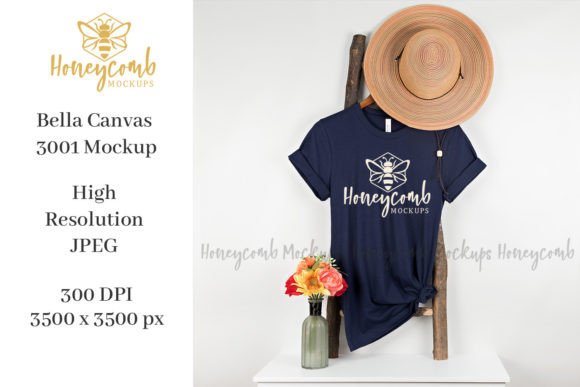 Hanging Bella Canvas 3001 Navy Mockup Graphics