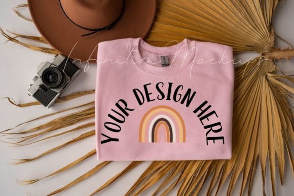 Pink Gildan 18000 Mockup Flat Lay Graphics for T-Shirts