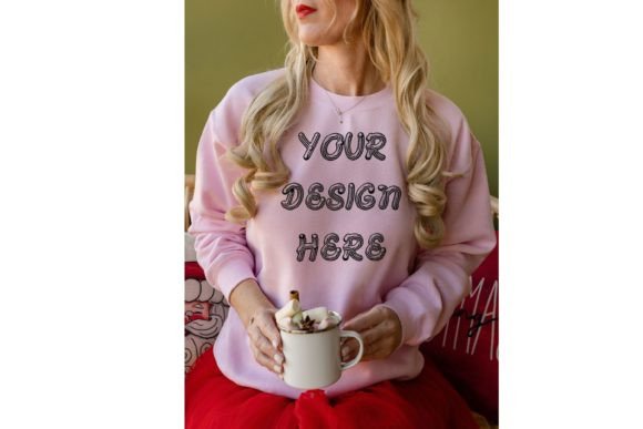 Pink Gildan 18000 Sweatshirt Mockup: Graphics for Hoodies