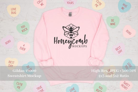 Valentines Gildan 18000 Pink Mockup Graphics for Hoodies Sweatshirts