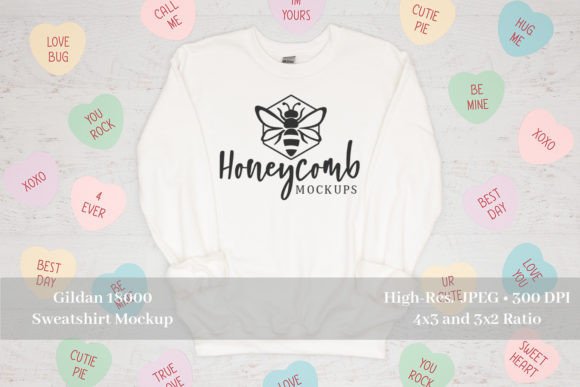 Valentines Gildan 18000 White Mockup: Graphics for Hoodies Sweatshirts